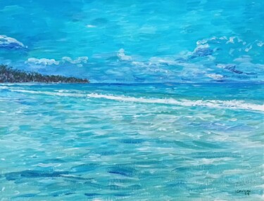 Картина под названием "Tropical beach view…" - José A Cavaco, Подлинное произведение искусства, Акрил Установлен на Деревянн…