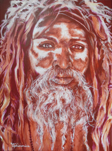 Peinture intitulée "Sadhu entre sienne…" par Tiphénomène, Œuvre d'art originale, Acrylique