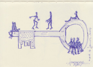 Disegno intitolato "16 JANVIER 2024*" da Frédéric Avez, Opera d'arte originale, Biro