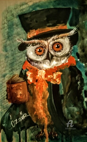 Owl Malarstwo zatytułowany „Owl” autorstwa Özgür Canan Taştan, Oryginalna praca, Akryl Zamontowany na Panel drewniany