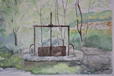 Painting titled "Chemin de halage bo…" by Martine Gaurand, Original Artwork, Watercolor