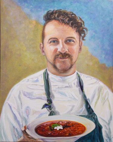 Vibrant Acrylic Portrait of a Bon Vivant – Chef Klopotenko Peinture intitulée "Vibrant Acrylic Por…" par Nataliia Lynnyk, Œuvre d'art originale, Acrylique