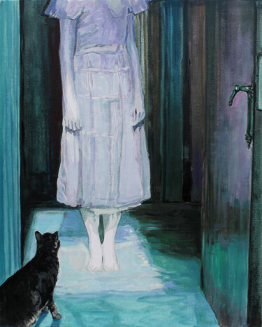 Peinture intitulée "Feline spooky" par Timothy Matthews, Œuvre d'art originale, Huile Monté sur Carton