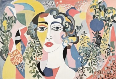 Woman with a Blossom in Her Hair 「Woman with a Blosso…」というタイトルの絵画 Aselによって, オリジナルのアートワーク, アクリル ウッドストレッチャーフレームにマウント