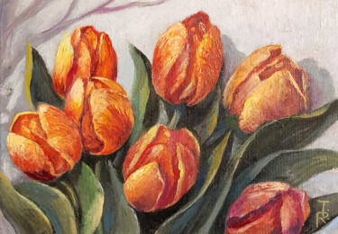 Awakening of Spring Tulip Bouquet Floral Oil Painting Painting titled "Awakening of Spring…" by Tamara Rozinskay, Original Artwork, Oil Mounted on Cardboard