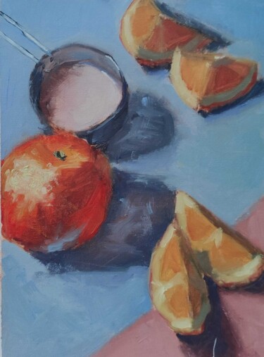 Painting titled "Les oranges en coul…" by Frédéric Imparato, Original Artwork, Oil