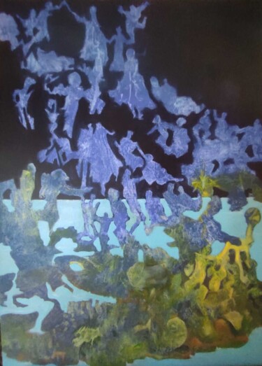 绘画 标题为“l'Ile aux danseurs” 由Michel Schreyer, 原创艺术品, 丙烯 安装在木质担架架上
