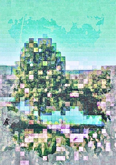 印花与版画 标题为“Pêche aux pixels” 由Marcelle Delacité, 原创艺术品, 数字油画