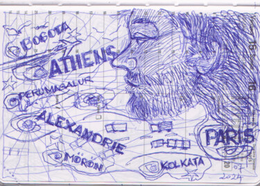 Dessin intitulée "Manifestation oniri…" par Frédéric Avez, Œuvre d'art originale, Stylo à bille