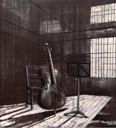 绘画 标题为“梦工厂” 由心明 朱, 原创艺术品, Scratchboard 安装在木质担架架上