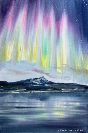 Painting titled "Northern lights #46" by Eugenia Gorbacheva, Original Artwork, Watercolor