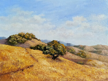 Painting titled "Golden Hill Califor…" by Tamara Rozinskay, Original Artwork, Oil Mounted on Cardboard