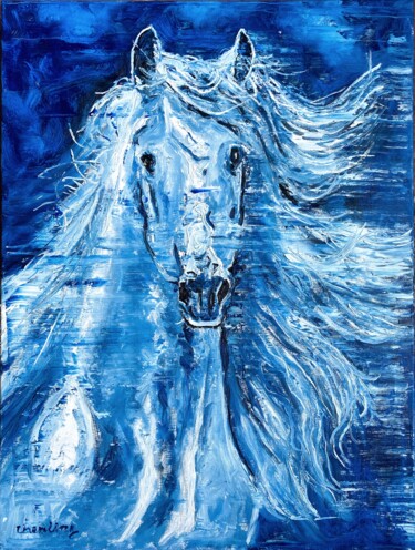 Картина под названием "Blue Horse #14" - Ling Chen, Подлинное произведение искусства, Масло Установлен на Деревянная рама дл…