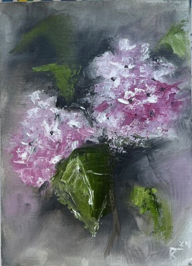 Peinture intitulée "The Hydrangea" par Irina Brazhnikova, Œuvre d'art originale, Huile Monté sur Carton