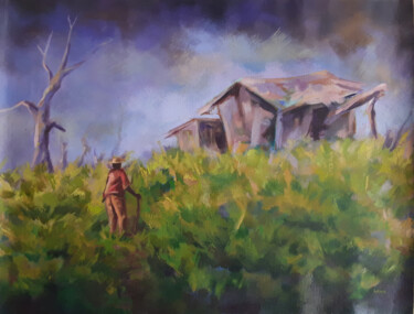 Once the was a cottage, Landscape art 绘画 标题为“Once the was a cott…” 由Alex Mensah, 原创艺术品, 丙烯