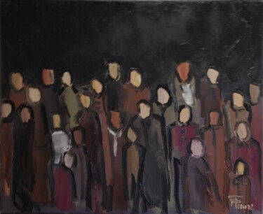 Painting titled "Le feux d'artifice" by Thierry Faure, Original Artwork, Oil Mounted on Wood Stretcher frame