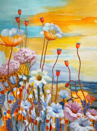 Painting titled "Floral Tenderness 6" by Natalie Aleksejeva (NatalieVerve), Original Artwork, Acrylic