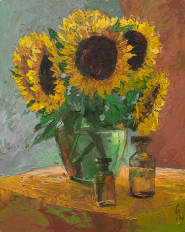 Malerei mit dem Titel "Bouquet of sunflowe…" von Sergey Sovkov, Original-Kunstwerk, Öl