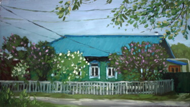 Pittura intitolato "Домик окнами в сад" da Tat Ana Fedorova Popova, Opera d'arte originale, Olio