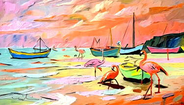 We Love Scarborough Flamingos 01 Arts numériques intitulée "We Love Scarborough…" par Miki De Goodaboom, Œuvre d'art originale, Image générée par l'IA