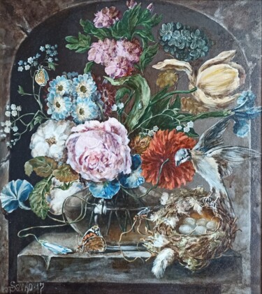 Картина под названием "Still life with a b…" - Tetyana Donets, Подлинное произведение искусства, Масло