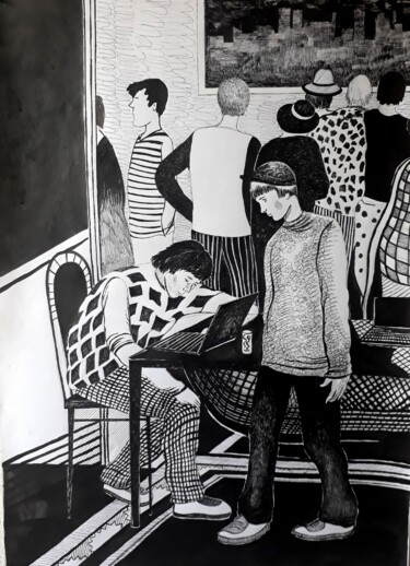 Dessin intitulée "At the institute" par Tatiana Bykova, Œuvre d'art originale, Encre