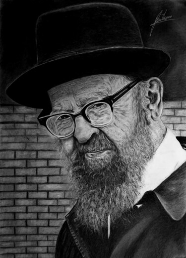 图画 标题为“Rav Avigdor Miller” 由John Thomas, 原创艺术品, 木炭