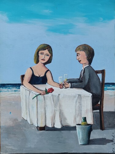 Peinture intitulée "diner d amoureux" par Christian Panis, Œuvre d'art originale, Acrylique
