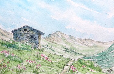 绘画 标题为“Cabane au Queyras” 由Gurvan Beubry, 原创艺术品, 水彩