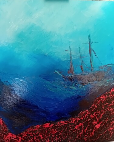 Malerei mit dem Titel "Dernier voyage" von Michel Forest, Original-Kunstwerk, Öl Auf Keilrahmen aus Holz montiert