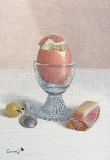 Dégustation de l'œuf à la coque Schilderij getiteld "Dégustation de l'œu…" door Reza Sarrafi, Origineel Kunstwerk, Olie