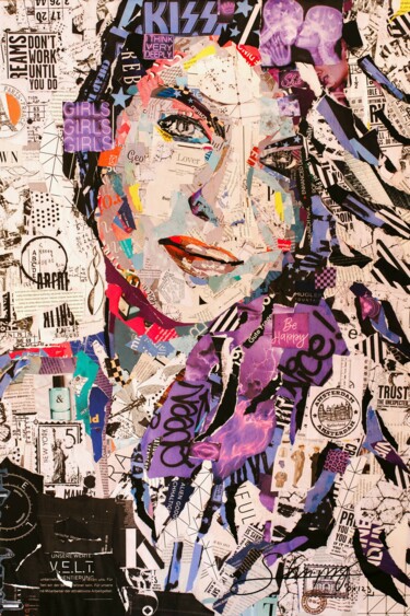"Purple Dreams" başlıklı Kolaj Werner Huterer (Schnipsy) tarafından, Orijinal sanat, Kolaj Ahşap panel üzerine monte edilmiş