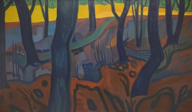 绘画 标题为“Forêt au crépuscule” 由Rudolf Faja, 原创艺术品, 油 安装在木质担架架上