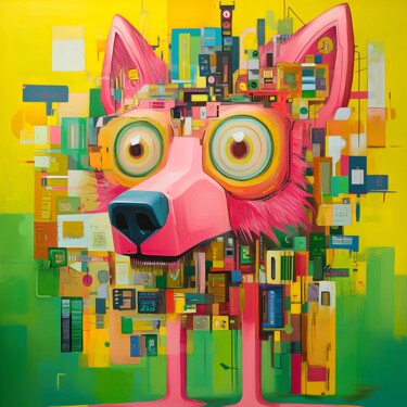 Technowolf in a Neon Jungle 数字艺术 标题为“Technowolf in a Neo…” 由Anna Burger, 原创艺术品, 数字拼贴