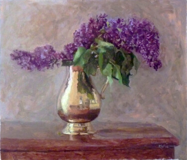 Purple lilac in a copper vase 绘画 标题为“Purple lilac in a c…” 由Radosveta Zhelyazkova, 原创艺术品, 油