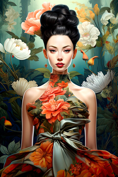 Digitale Kunst getiteld "Girl in an exotic d…" door Saras, Origineel Kunstwerk, AI gegenereerde afbeelding