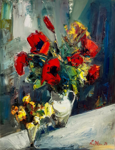 Floral Symphony Painting titled "Floral Symphony" by Mateos Sargsyan, Original Artwork, Oil Mounted on Wood Stretcher frame