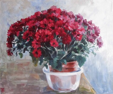 Pittura intitolato "Chrysanthemum" da Kateryna Bortsova, Opera d'arte originale, Olio Montato su Telaio per barella in legno