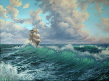 IN THE GREEN WAVES OF THE SEA Картина под названием "IN THE GREEN WAVES…" - Mariia Sukalova, Подлинное произведение искусства, Масло
