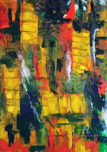 Peinture intitulée "Les grottes" par Nicole Bachelard, Œuvre d'art originale, Huile Monté sur Châssis en bois