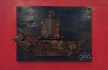 Collages intitolato "GALEÓN" da Luis Manuel Ruiz, Opera d'arte originale, Metalli Montato su Pannello di legno
