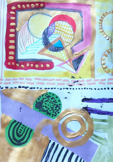 Collages titled "Gold series 30" by Ronnie Kolner, Original Artwork, Collages