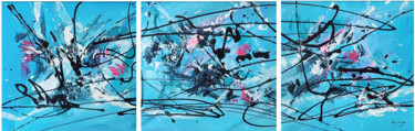 La danse en mer - triptyque bleu - tableau 3 parties Peinture intitulée "La danse en mer - t…" par Âme Sauvage, Œuvre d'art originale, Acrylique Monté sur Châssis en bois