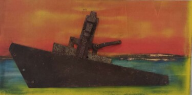 Collages getiteld "PESQUERO" door Luis Manuel Ruiz, Origineel Kunstwerk, Metalen Gemonteerd op Houten paneel