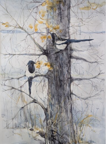 Peinture intitulée "Frosty Wander" par Kateryna Pysarenko, Œuvre d'art originale, Aquarelle