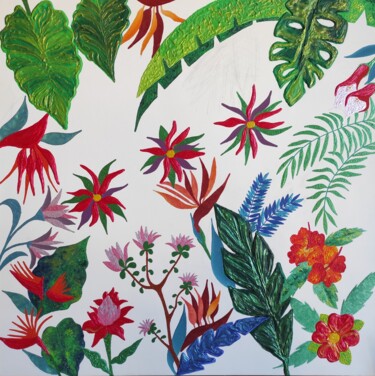 Malerei mit dem Titel "Triptyque Floral" von Teora, Original-Kunstwerk, Acryl Auf Andere starre Platte montiert