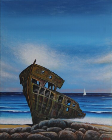 Painting titled "Abandoned Ship" by Serguei Borodouline, Original Artwork, Acrylic