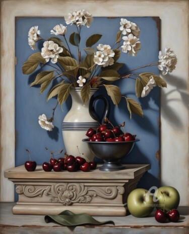 Malerei mit dem Titel "Still life with che…" von Olga Makarova, Original-Kunstwerk, Öl