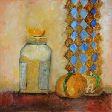 Orange Jam Bottle with Oranges Oil Painting 绘画 标题为“Orange Jam Bottle w…” 由Indrani Ghosh, 原创艺术品, 油