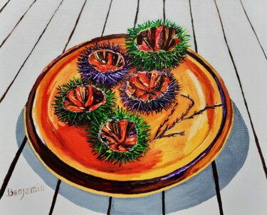 Painting titled "L'oursinade" by Benjamin, Original Artwork, Oil Mounted on Wood Stretcher frame